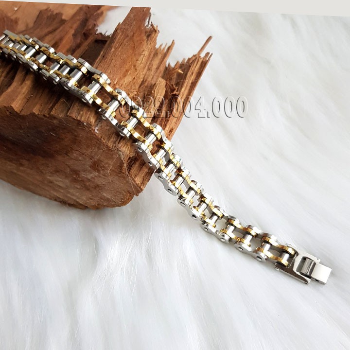 Lắc tay kiểu sên trắng vàng bảng 1.1cm, lắc tay nam LZ1678.