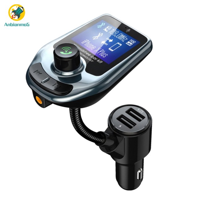 Cục sạc cổng USB kép kiêm máy nghe nhạc MP3 Bluetooth 5.0 màn hình lớn cho xe hơi