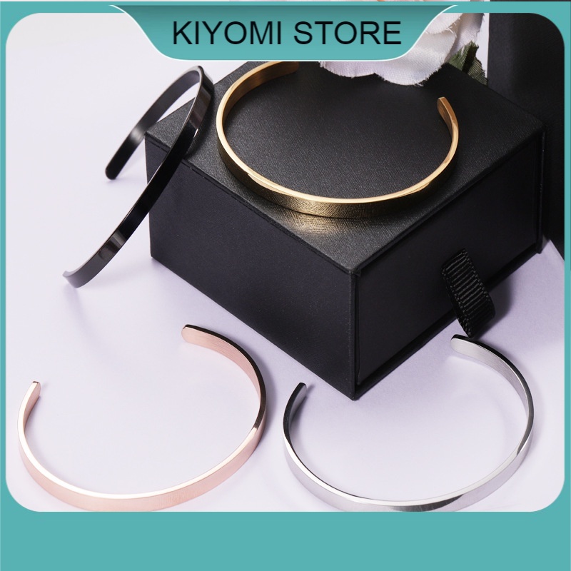 Vòng Tay Cuff Kiểu Chữ C Kim Loại Nam Nữ Đeo Tay Trơn Thép Không Gỉ Cho Cặp Đôi KIYOMI STORE