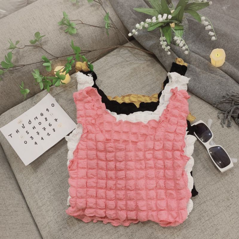 Áo cổ vuông croptop XỐP NỔI 2 DÂY xinh xắn, mềm mịn, Áo croptop kiểu xốp xinh nhiều màu.
