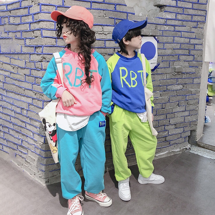 Bộ Đồ Thể Thao Dài Tay In Chữ Phối Màu Thời Trang Xuân Thu Cho Bé Gái