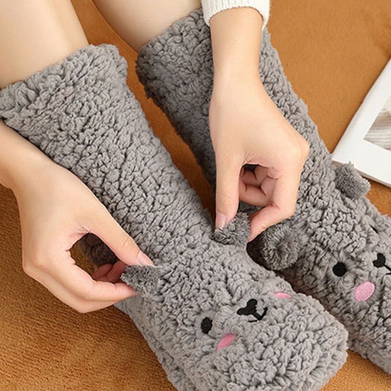 Xiangbao Vớ Lót Bông Dày Ấm Áp Chống Trượt Hình Gấu Hoạt Hình Mùa Đông Cho Nữ