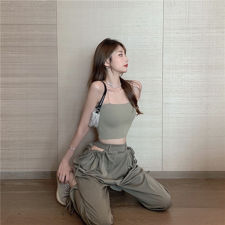 Áo 2 dây croptop có mút sợi bún LACELIPS 42kg-68kg 2 size, bra mặc vest blazer cardigan tập gym
