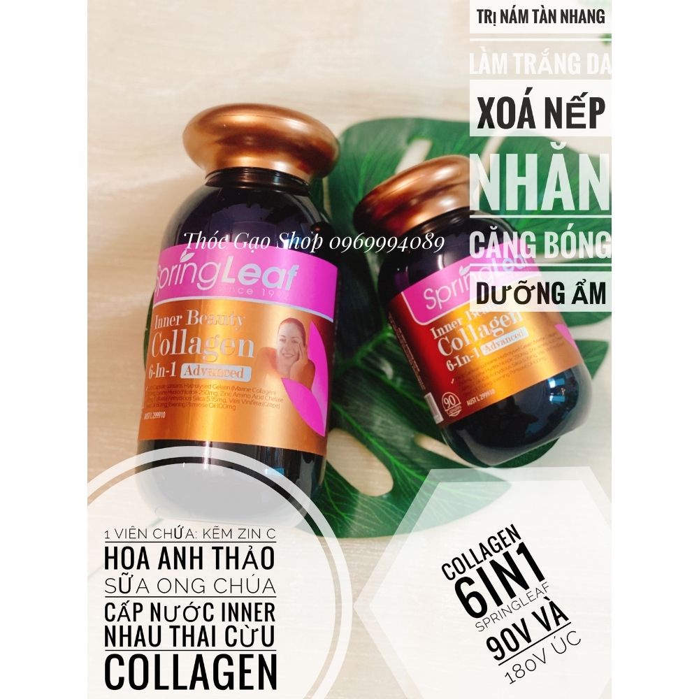 Viên uống bổ sung Collagen Spring Leaf Inner Beauty Collagen 6in1 advance giúp làm đẹp da giảm thâm nám 90/180 viên Úc