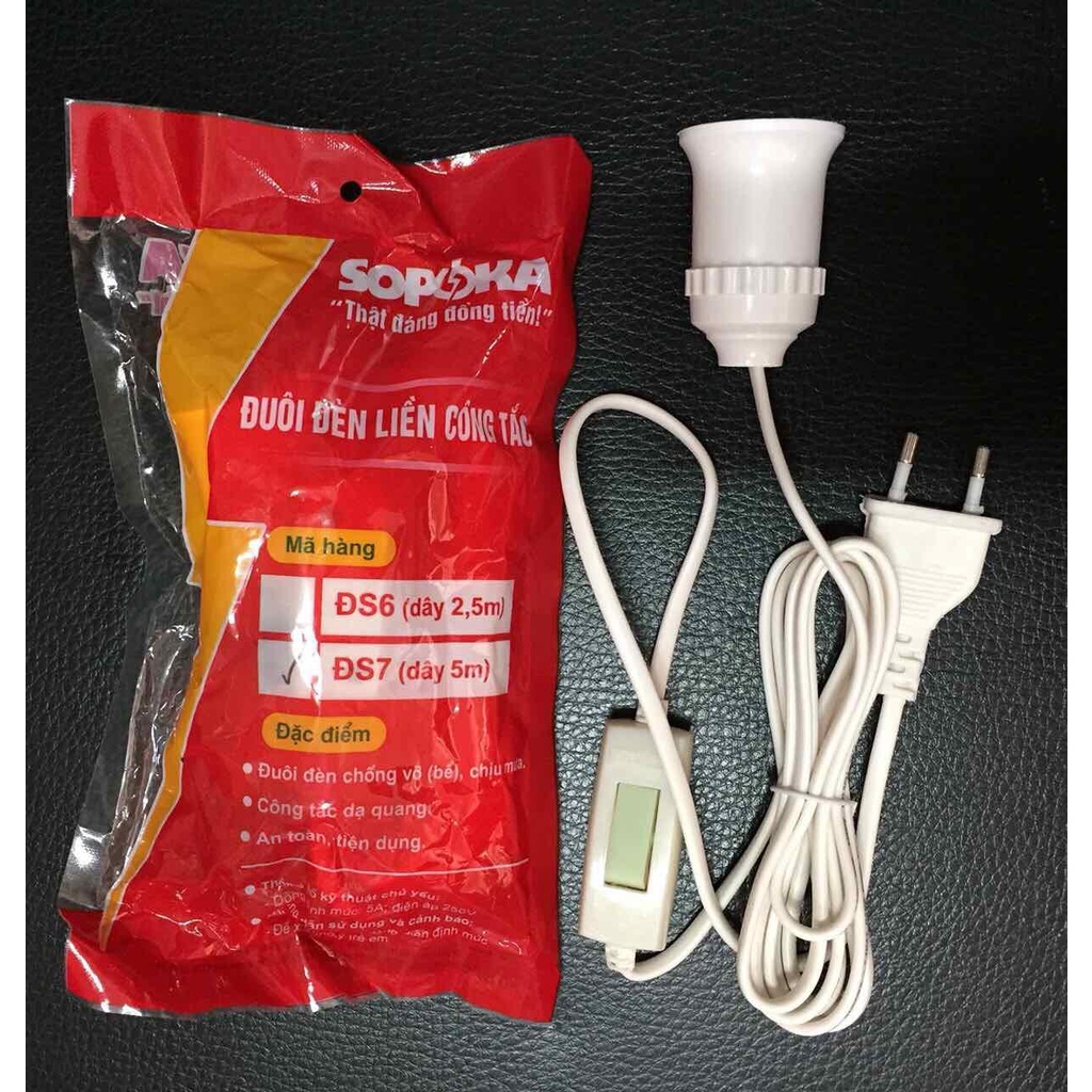 Đui đèn sopoka liền dây có công tắc và phích cắm - dây dài 2,5m, 5m