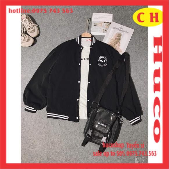 ÁO Khoác bomber logo mặt cười  thời trang thu đông Nam Nữ chất nỉ form thụng tay bồng  unisex freesize mặc đôi nhóm | BigBuy360 - bigbuy360.vn