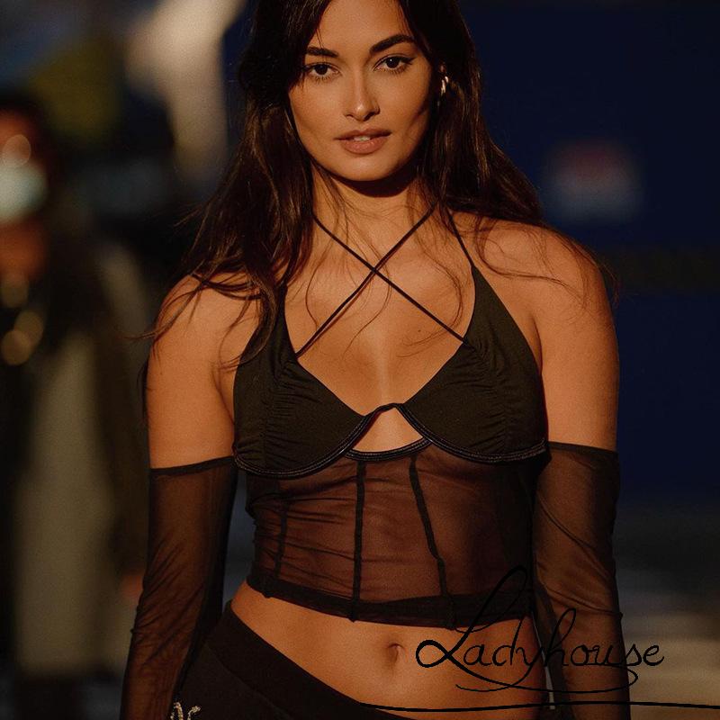 Áo Lưới Tay Loe Hở Lưng Gợi Cảm Dành Cho Nữ