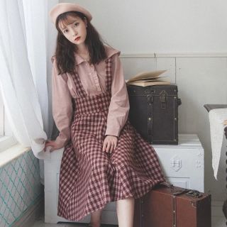 [ORDER+ẢNH THẬT] Set đầm/váy yếm xòe + áo sơ mi cổ bèo ulzzang vintage siêu xinh 😍