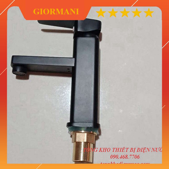 Vòi rửa mặt, Vòi lavabo nóng lạnh cao cấp SNL34 (vuông đen) tặng đôi dây cấp inox