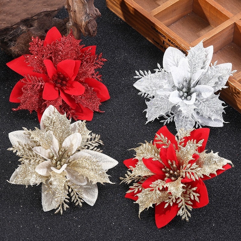 Set 5 Bông Hoa Sao Băng Lấp Lánh 14CM Dùng Trang Trí Cây Thông Giáng Sinh