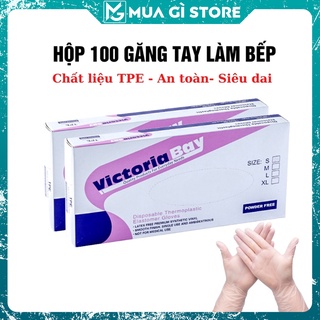 Hộp 100 găng tay nấu ăn siêu dai Victoria Bay, Găng tay nấu ăn làm bếp siêu dai Victoria Bay chất liệu TPE không mùi