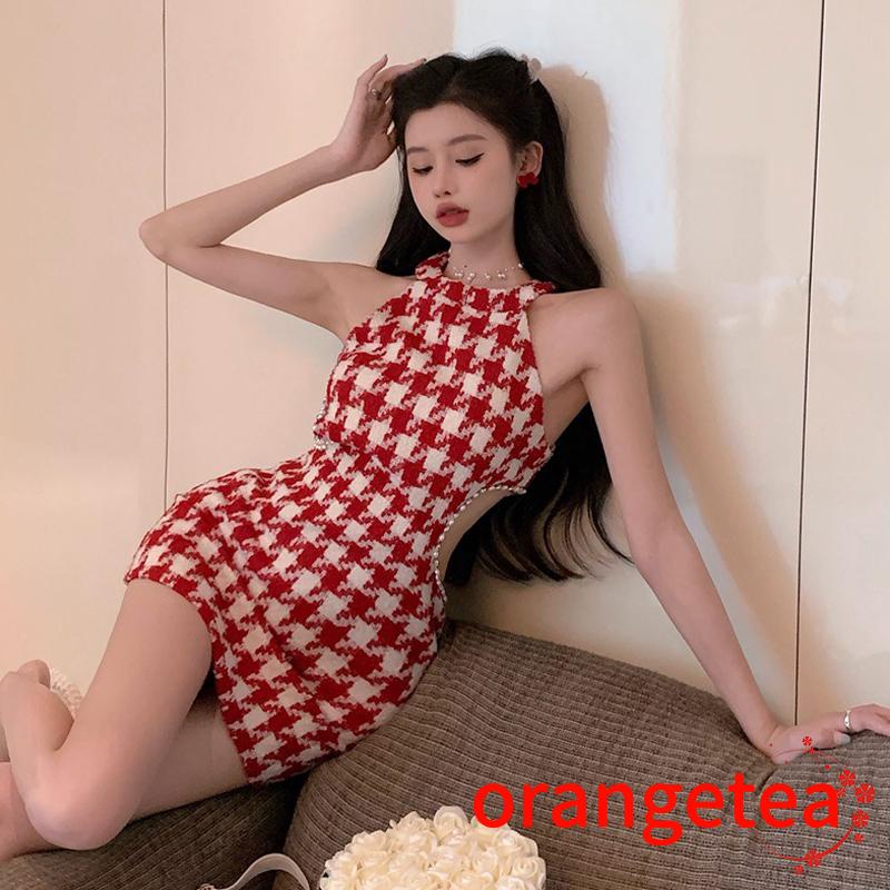 Ort-đầm Ôm Dáng Không Tay Cổ Yếm Khoét Rỗng Đính Đá Giả Kim Cương Khoét Rỗng Cho Nữ