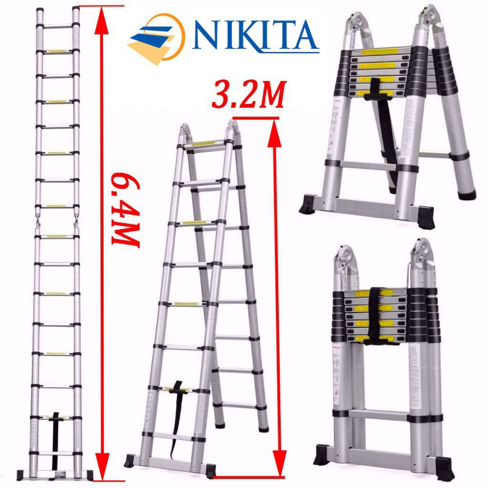 Thang nhôm rút đôi 6,4m NIKITA AI64 [HÀNG CHÍNH HÃNG]