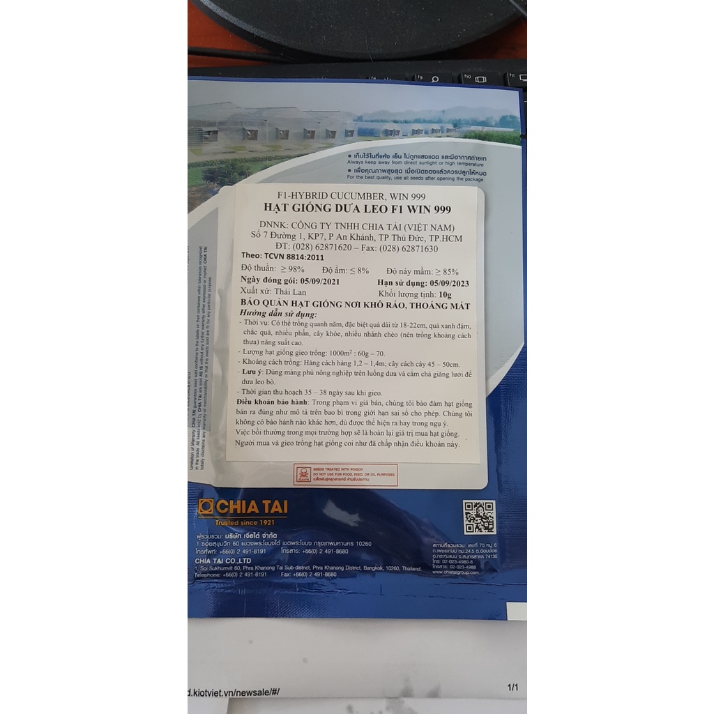 Hạt Giống Dưa Leo lai F1 Chia Tai Win 999