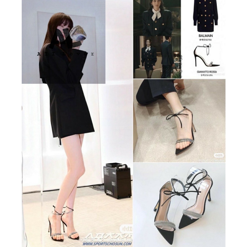 GIÀY THỜI TRANG ALILOVER - GUỐC NỮ MŨI NHỌN 9 PHÂN - SANDAL CAO GÓT QUAI NGANG ĐÍNH ĐÁ AG221040