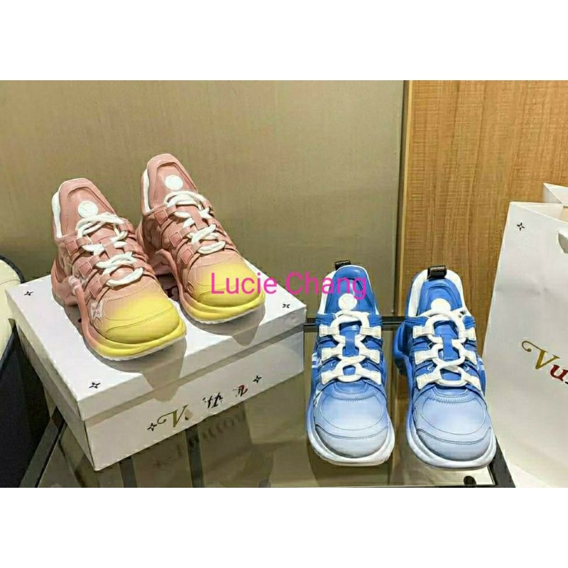 Giày thể thao Sneaker LV bản màu pha loang hồng xanh