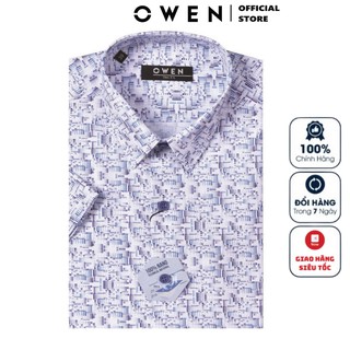 Áo Sơ Mi Nam Ngắn Tay Owen AS23094N Sơ Mi Cộc Tay Công Sở Cao Cấp Màu Trắng In Hình
