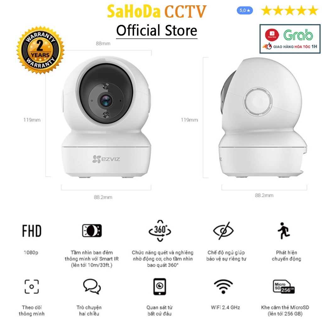 Camera ip wifi Ezviz C6N, Camera trông em bé Ezviz quay quét 360 độ + đàm thoại 2 chiều hàng chính hãng