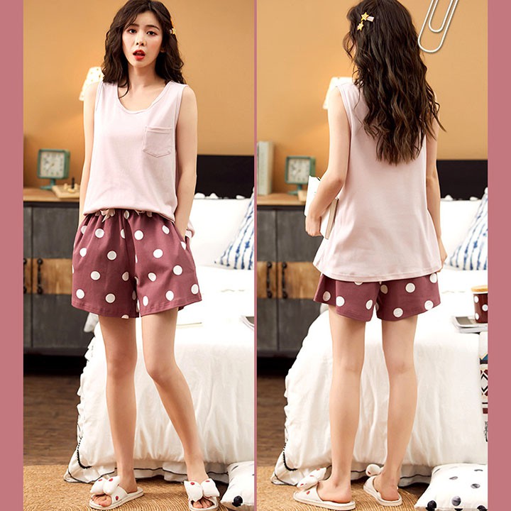 Bộ Đồ Ngủ Nữ Quần Áo Ba Lỗ Vải Cotton Mặc Ở Nhà Và Đi Chơi Mùa Hè Xinh Cộc Tay Thắt Nơ - Dáng Hàn Quốc BĐN25 | BigBuy360 - bigbuy360.vn