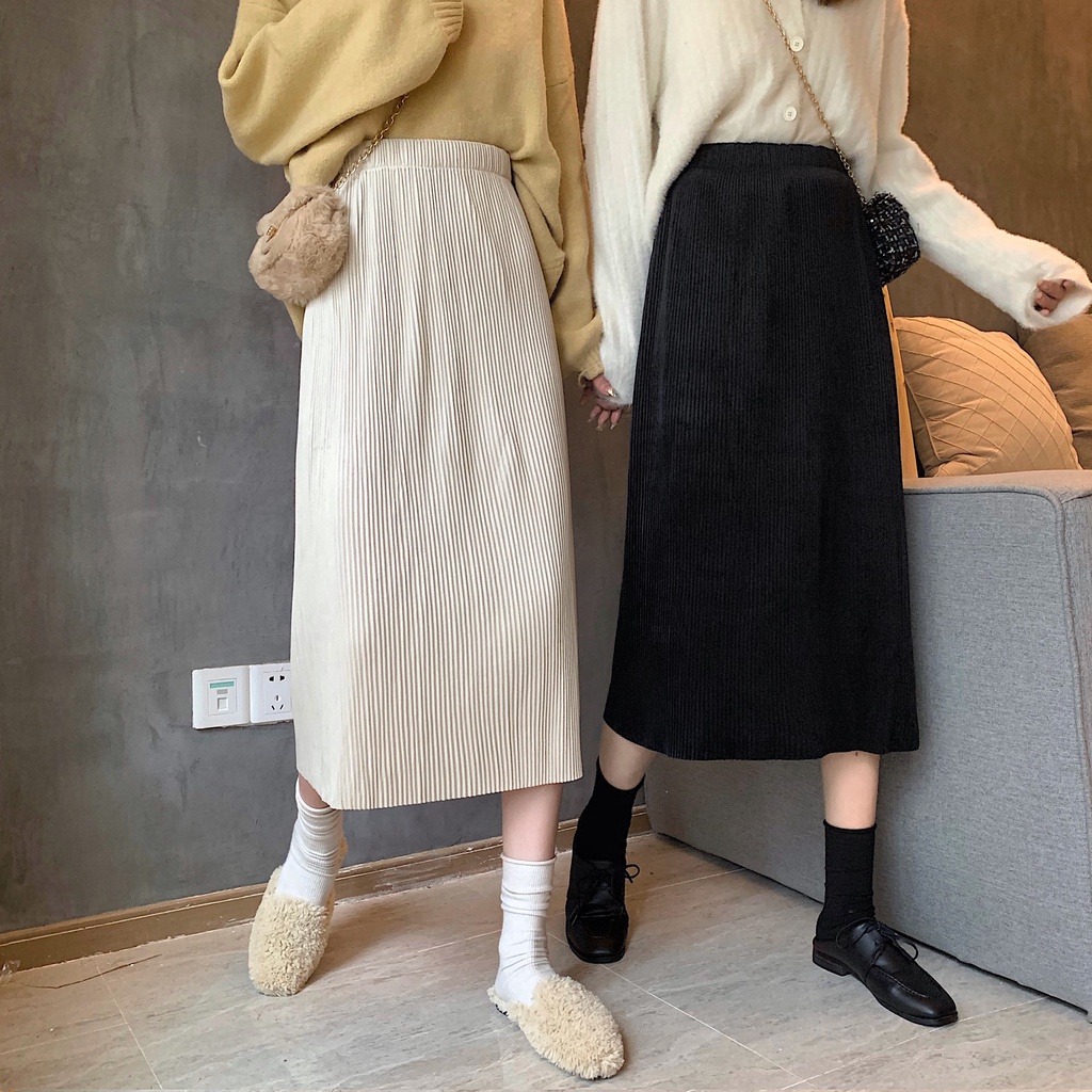 COZOK Chân váy chữ a lưng cao màu sắc đơn giản