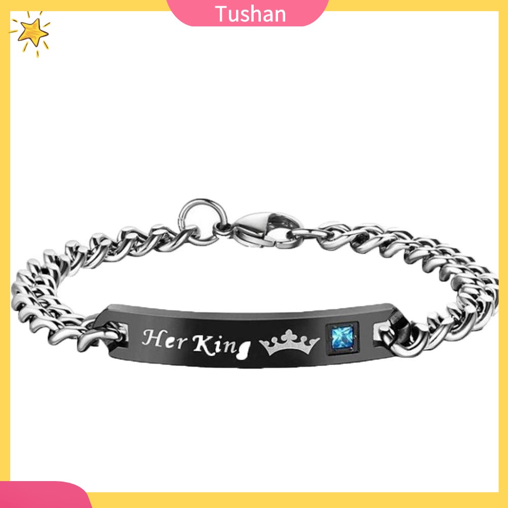 Vòng tay kim loại mặt chữ HIS QUEEN / HER KING cho cặp đôi