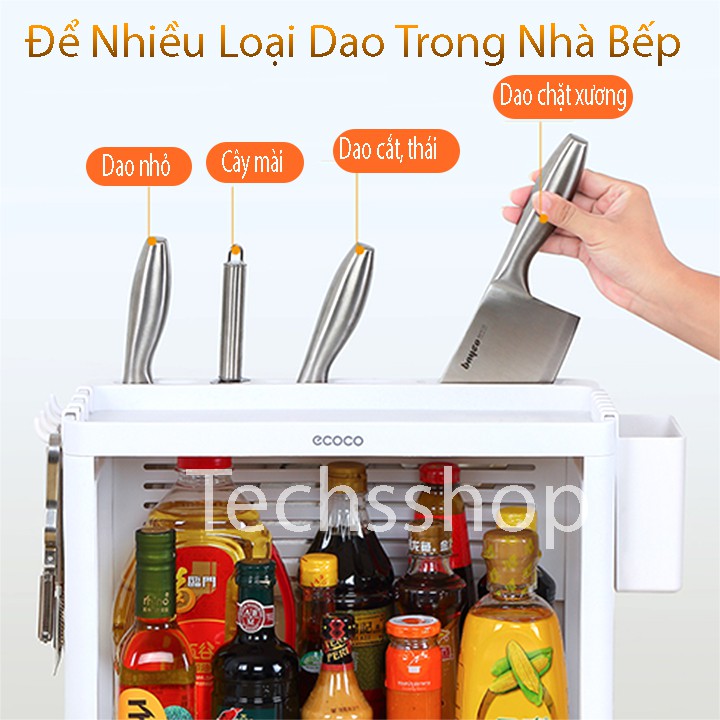 Kệ Nhà Bếp Đựng Hủ Gia Vị 2 Tầng Ecoco E1704 - Giá Nhựa Để Dao Có Kèm 4 Móc Treo