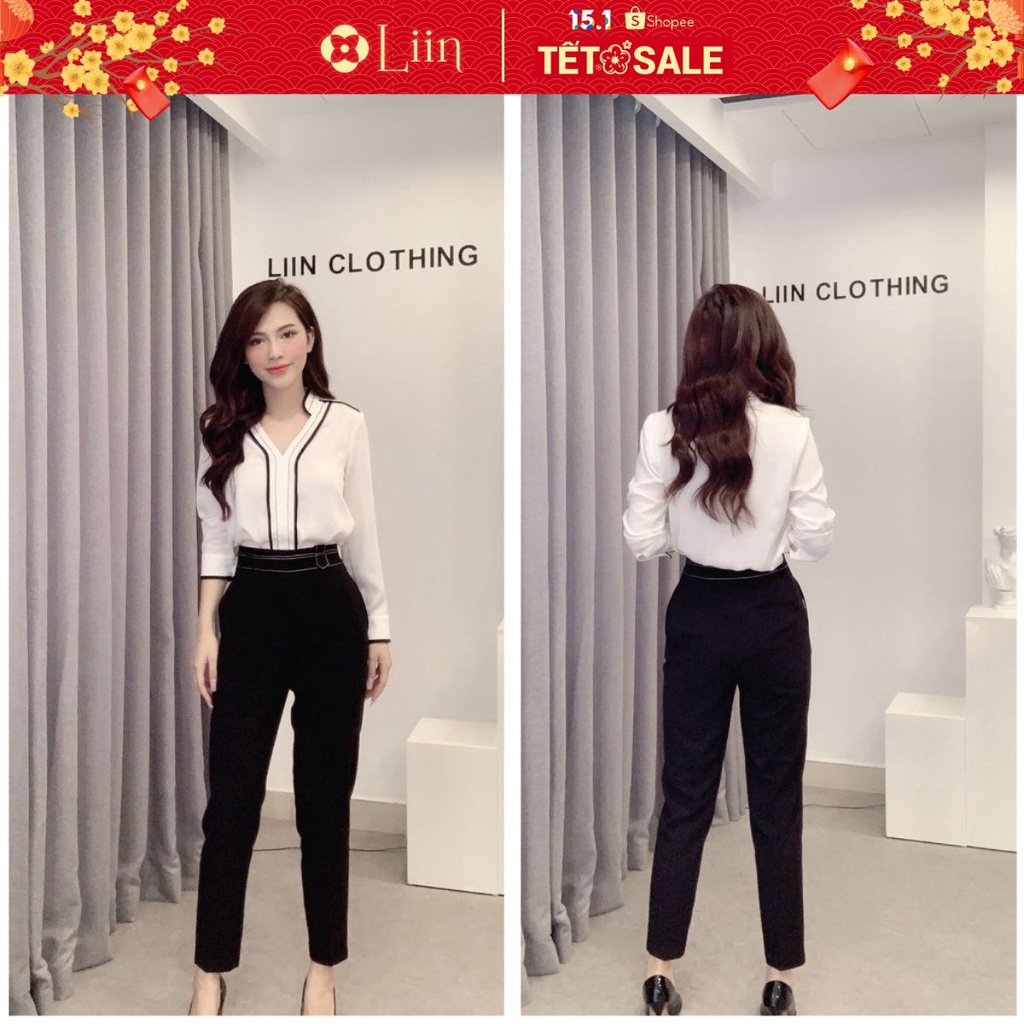 Quần baggy Đen Trần Chỉ form công sở ống đứng thanh lịch Liin Clothing Q3563