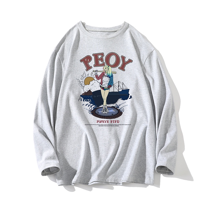 Áo Thun Cotton Cổ Tròn Tay Dài Dáng Rộng In Họa Tiết Hoạt Hình Nhiều Màu Sắc Size S-5XL