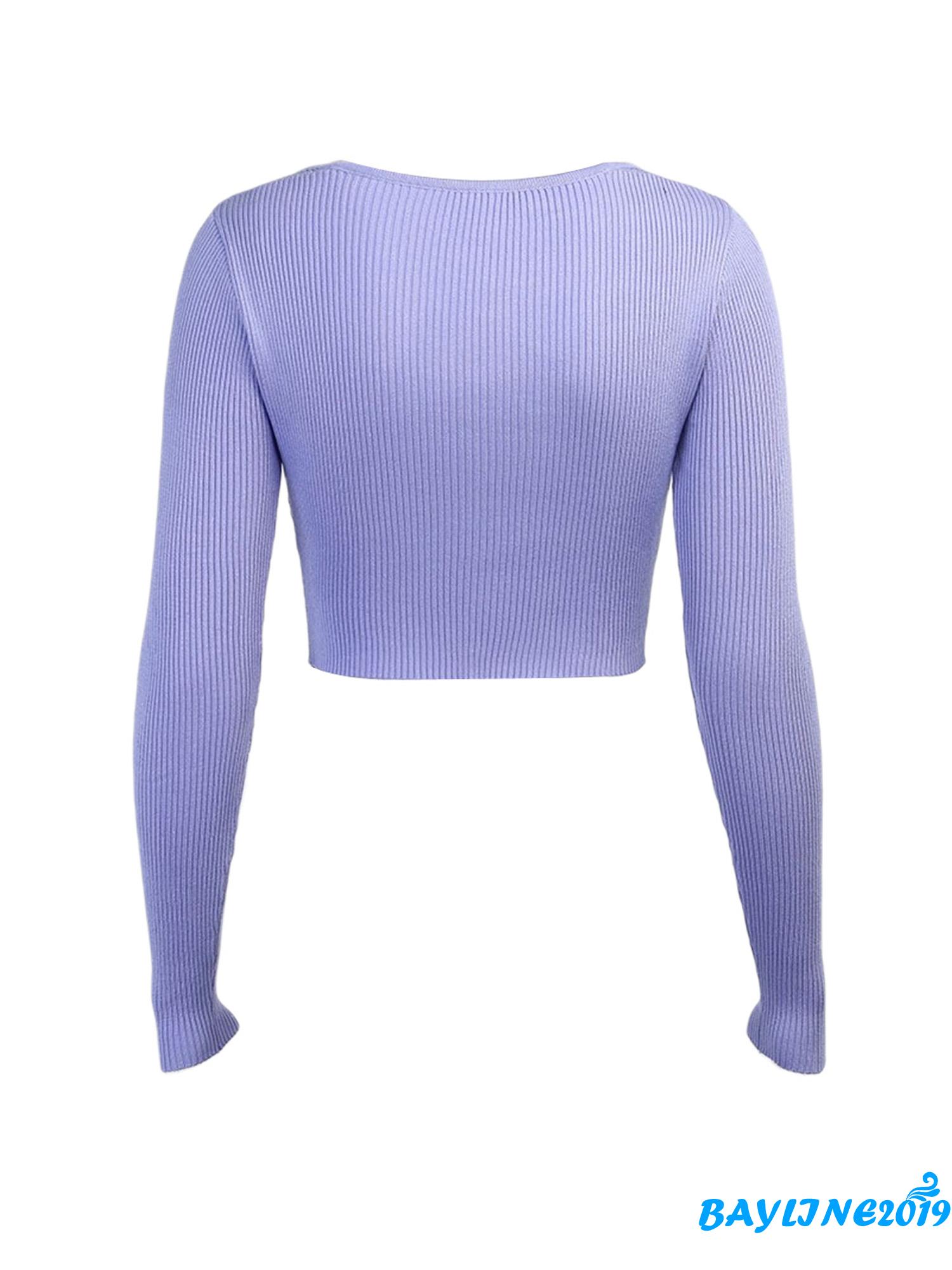 Áo Croptop Dệt Kim Tay Dài Thiết Kế Cổ Chữ V Quyến Rũ | BigBuy360 - bigbuy360.vn