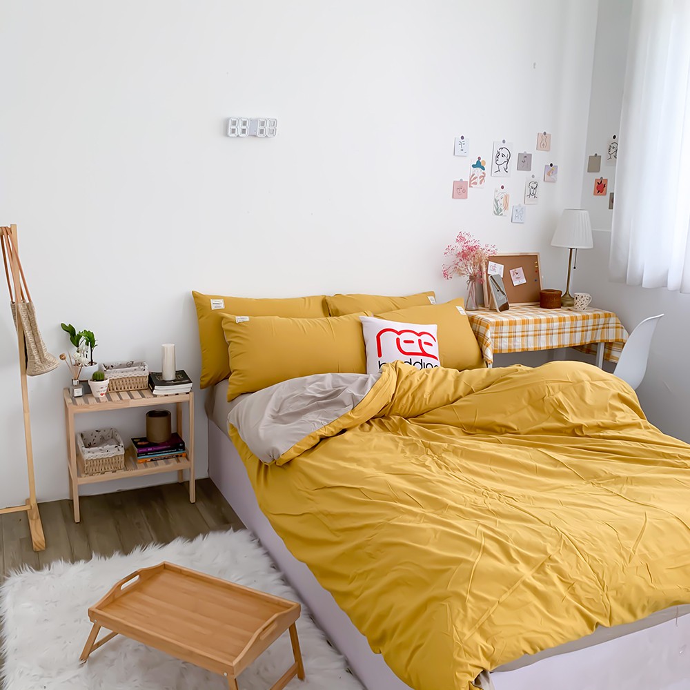 Bộ chăn ga và vỏ gối REE Bedding Cotton TC màu vàng CTC48