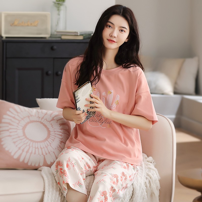 Đồ bộ lửng Quảng Châu cao cấp: Bộ mặc nhà chất chất vải COTTON 100% tự nhiên thông thoáng ngày hè