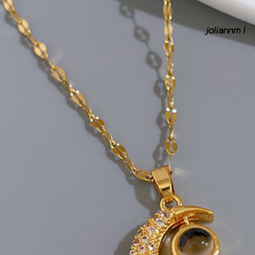 Vòng cổ Mặt Hình Mặt Trăng Bằng Thép Titan Đính Đá Tinh Tế Sáng Bóng Mặc Hàng Ngày