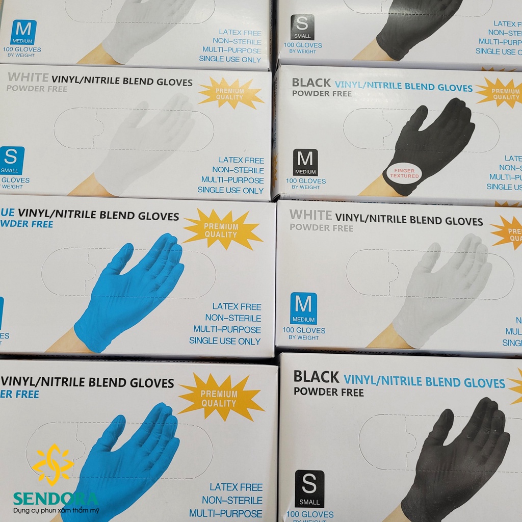Găng tay y tế không bột Nitrile Màu đen, Trắng - Hộp 100 chiếc