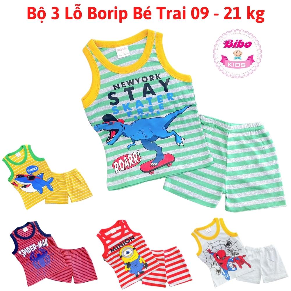 Bộ Đồ 3 Lỗ Bé Trai 9-21 Kg Set Quần Đùi Áo Sát Nách Cho Bé 1-6 Tuổi Vải Borip Mềm Mịn Mát In Hoạt Hình Hot Trend