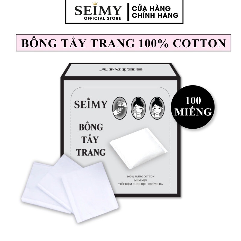 Bông tẩy trang Seimy 100 miếng - 100% cotton mềm mịn | BigBuy360 - bigbuy360.vn