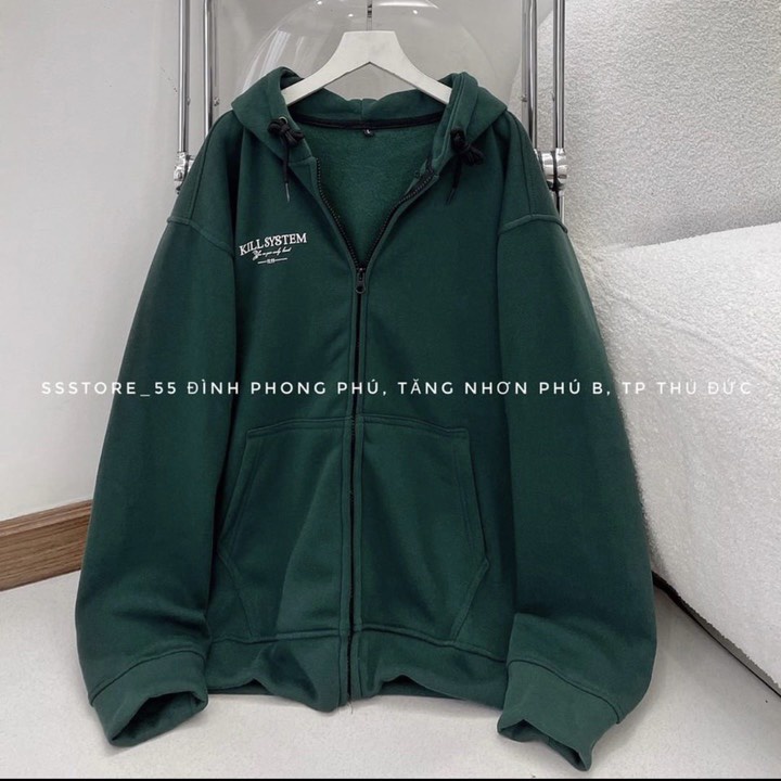 Áo Khoác Nỉ Xanh Rêu SKILL Hottrend 2022 Kiểu Dáng Nam Nữ Mũ 2 Lớp