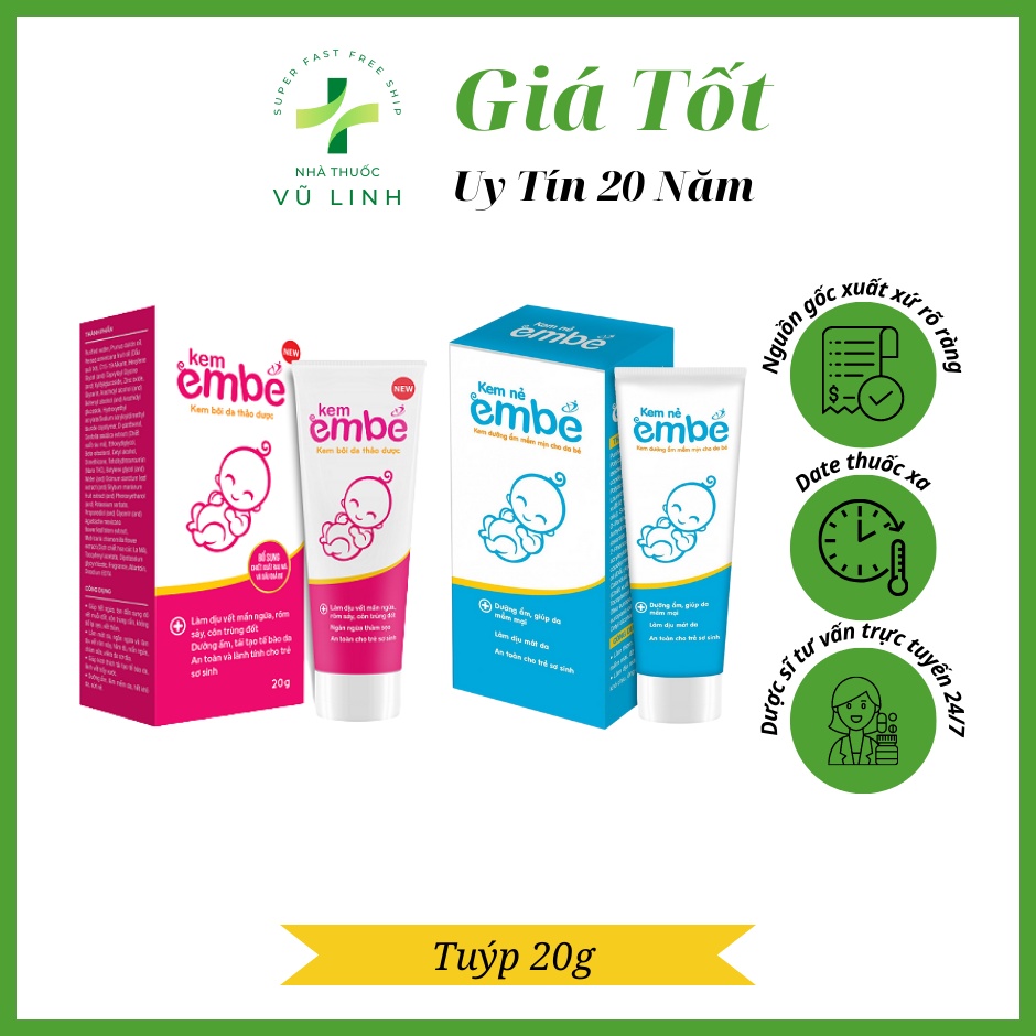 Kem Em Bé dưỡng ẩm da mờ sẹo ngừa thâm viêm da cơ địa muỗi đốt rôm sảy chàm sữa mẩn ngứa mát da thảo dược kem hăm 20/15g