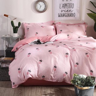 Set chăn ga gối cotton poly dứa hồng