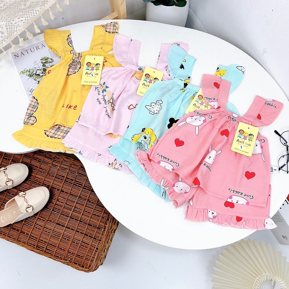 Set lanh lụa cánh tiên mềm 2 dây thấm hút mồ hôi cho bé gái