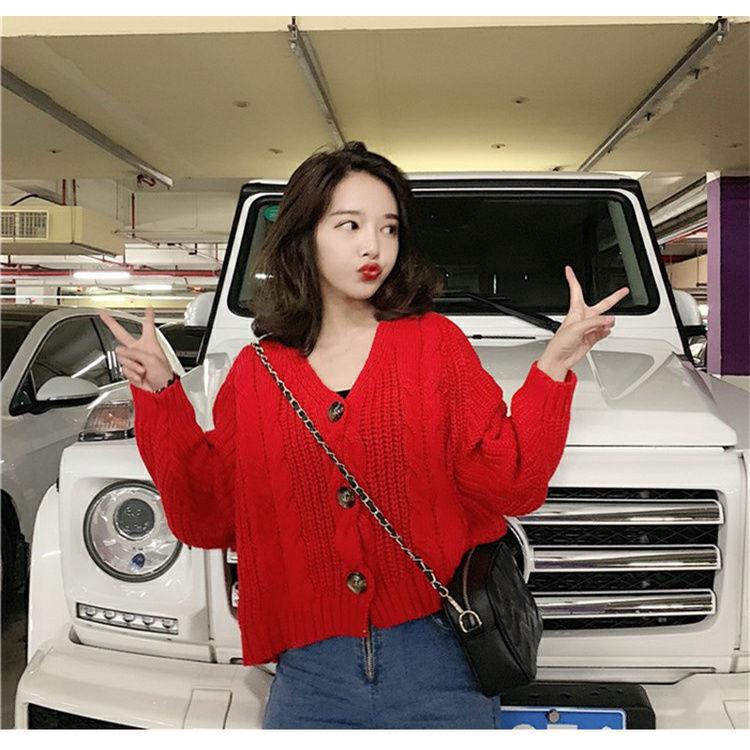 DUNEA Áo Khoác Cardigan Dáng Rộng Cổ Chữ V Phối Nút Gợi Cảm Dành Cho Nữ