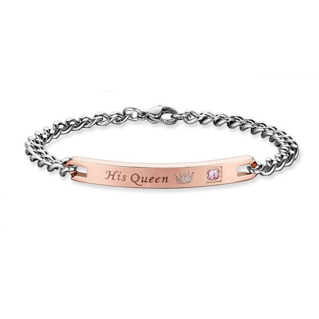 Vòng đeo tay thép không gỉ khắc chữ His Queen Her King dành cho các đôi nam nữ
