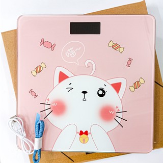 Cân Điện Tử Mèo Hồng sử dụng sạc  - đo được nhiệt độ + tặng kèm thước dây