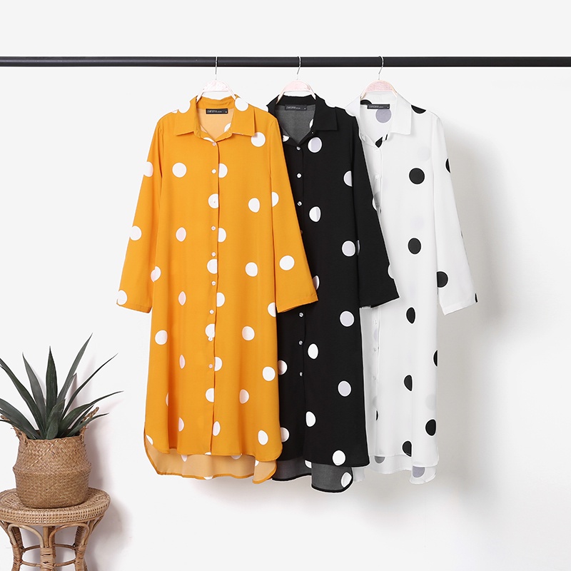 Set đồ Zanzea gồm áo sơ mi chấm bi dài tay cổ bẻ + quần dài ống rộng thời trang cho nữ