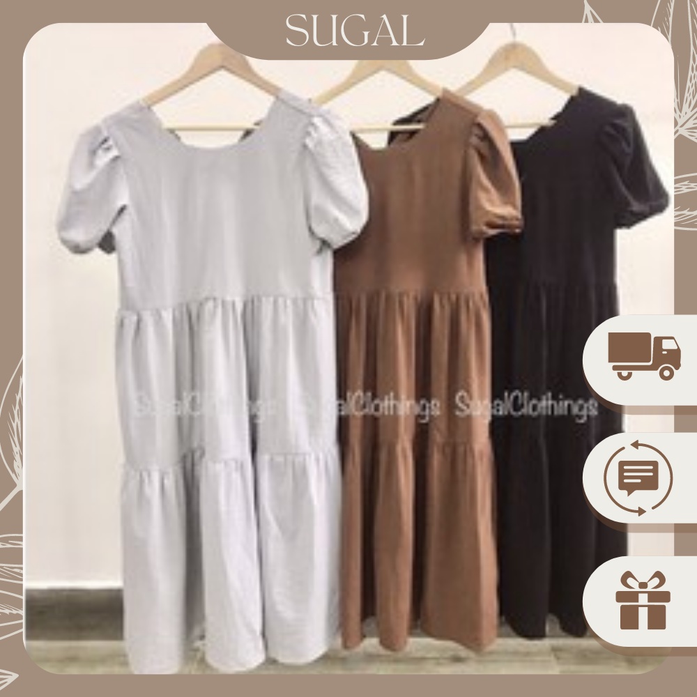 [Kèm Video SP] Váy Nữ BABY DOLL Dáng Xòe Tay Bồng Phối Dây Nơ Sau Cổ Kiểu Dáng Trẻ Trung Thời Trang Sugal VAY NU 028