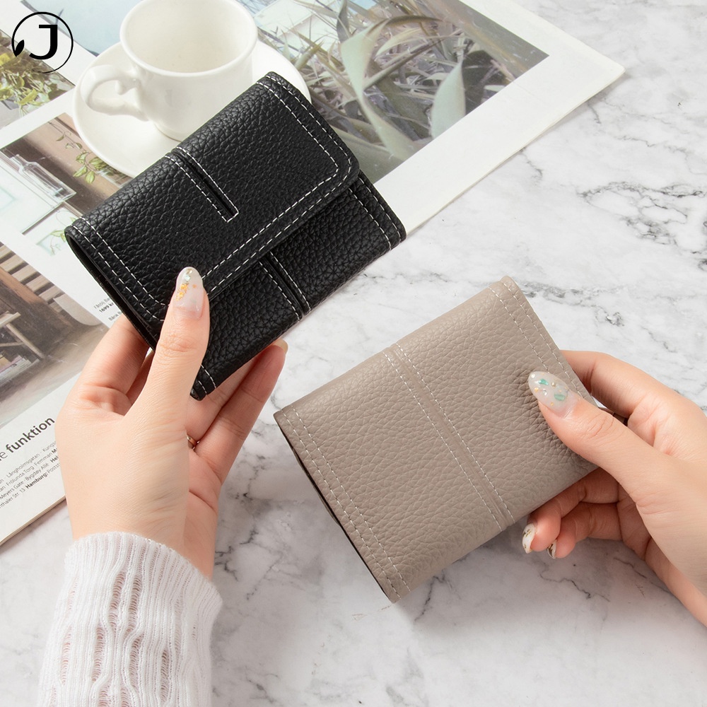 KAITIFEI Ví da nữ cầm tay mini nhỏ gọn đựng thẻ/tiền xu ngắn gập đẹp thời trang cao cấp có khóa kéo sang trọng cho nữ