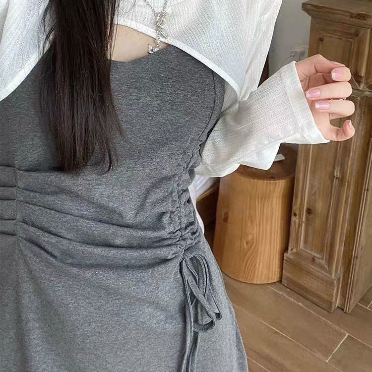 Set Áo Sơ Mi Chống Nắng Hai Dây Và Chân Váy Lưng Cao Thiết Kế Dây Rút Thời Trang Mùa Thu Mới Cho Nữ