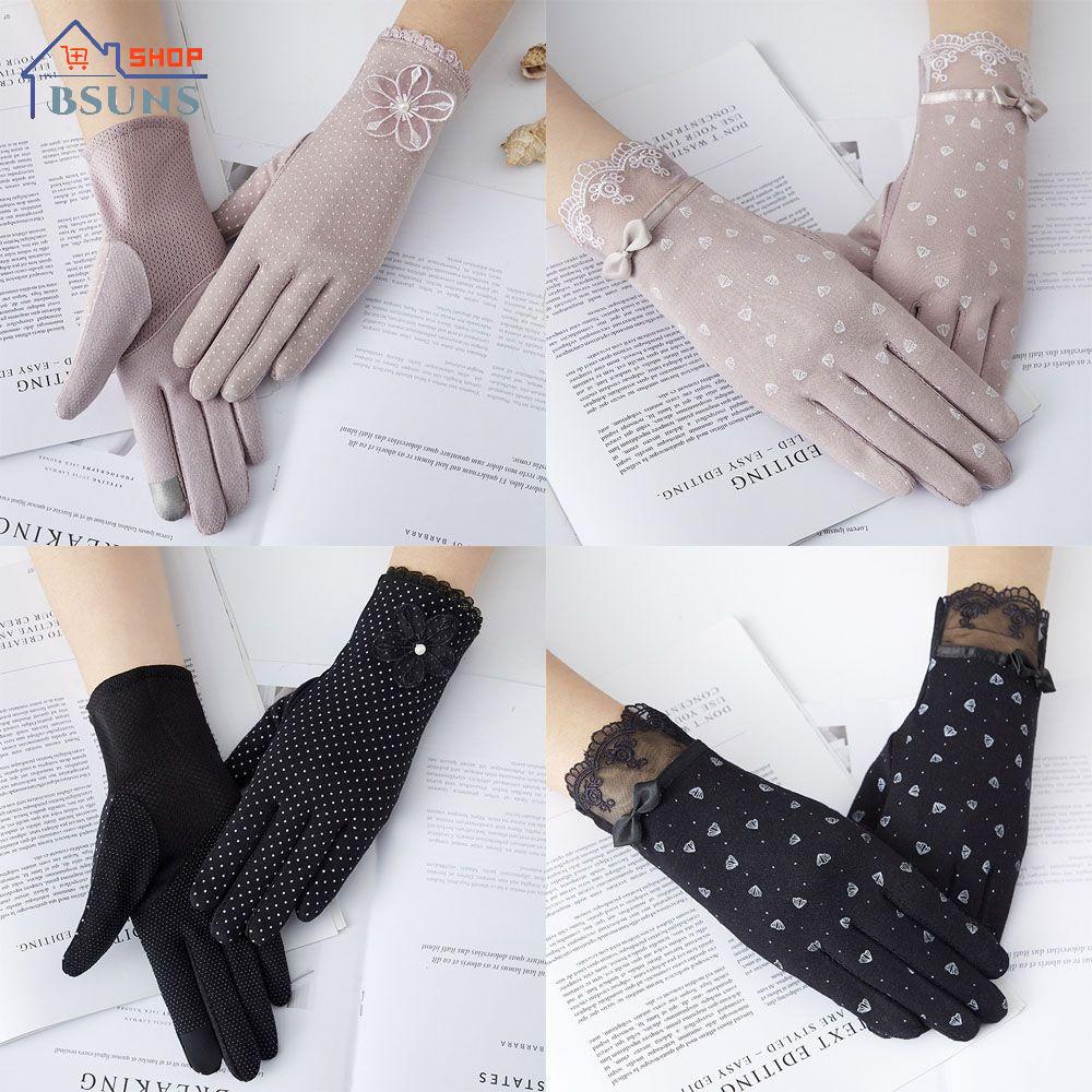 1 đôi găng tay lái xe chống nắng bằng lụa lạnh mỏng có thể dùng màn hình cảm ứng thời trang cho nữ