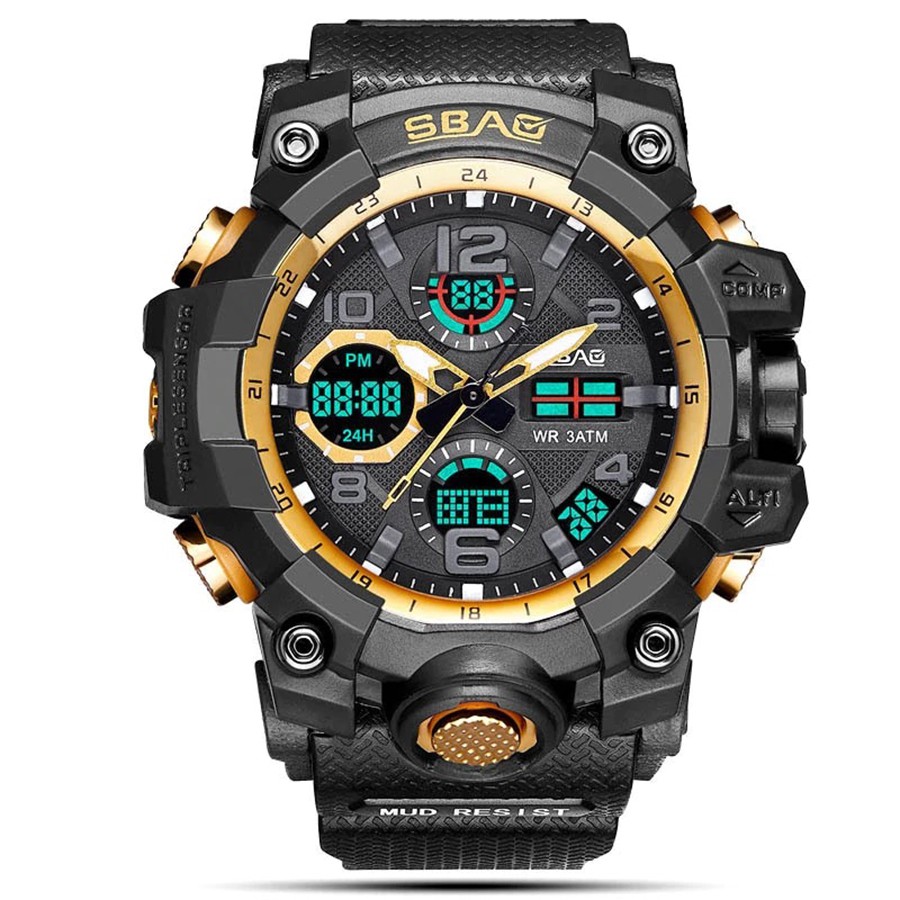 (ĐẲNG CẤP) Đồng Hồ Nam SBAO JAPAN S8005-e Sports - 2 Máy Kim và Điện Tử Mạnh Mẽ Dây Silicone Bền Chắc