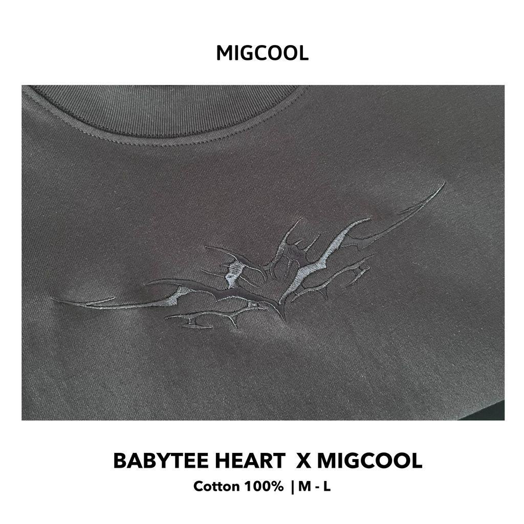 Áo Baby Tee HEART X MIGCOOL thêu trái tim nổi, áo thun nữ 100% cotton co dãn 2 chiều dày dặn HE01