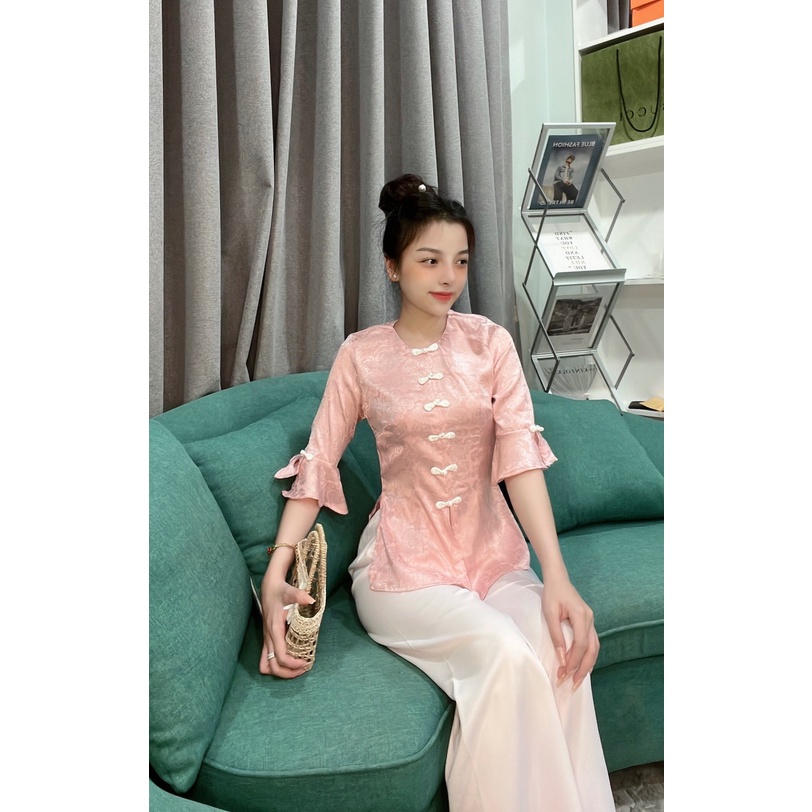 ÁO BÀ BA LỤA GẤM TAY XÒE